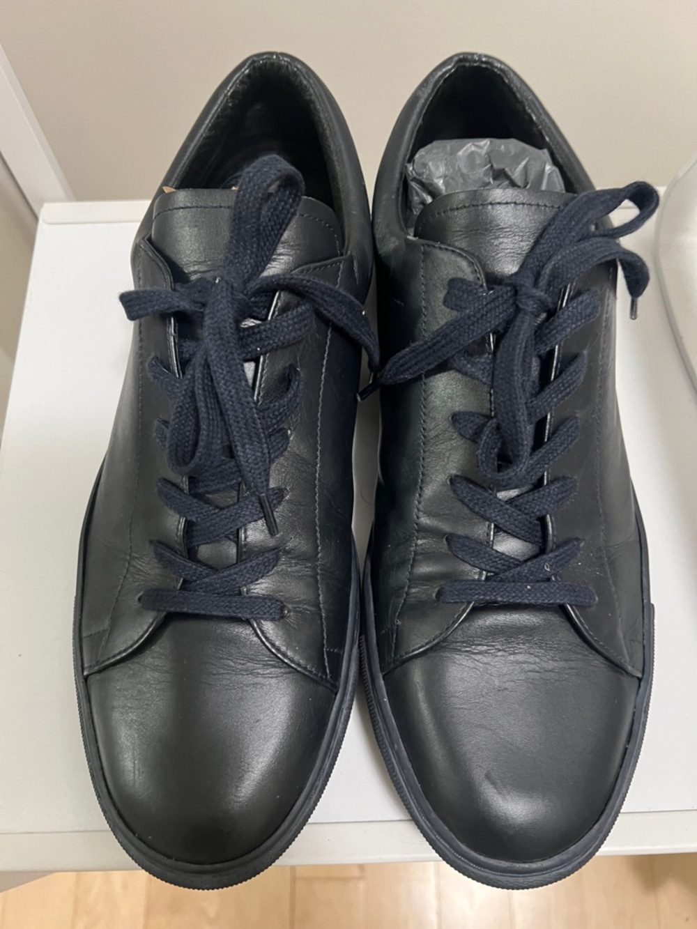 Sandro Men's Black Leather Lace-Up Sneakers EU Size 45 US 11.5 Made in Portugal